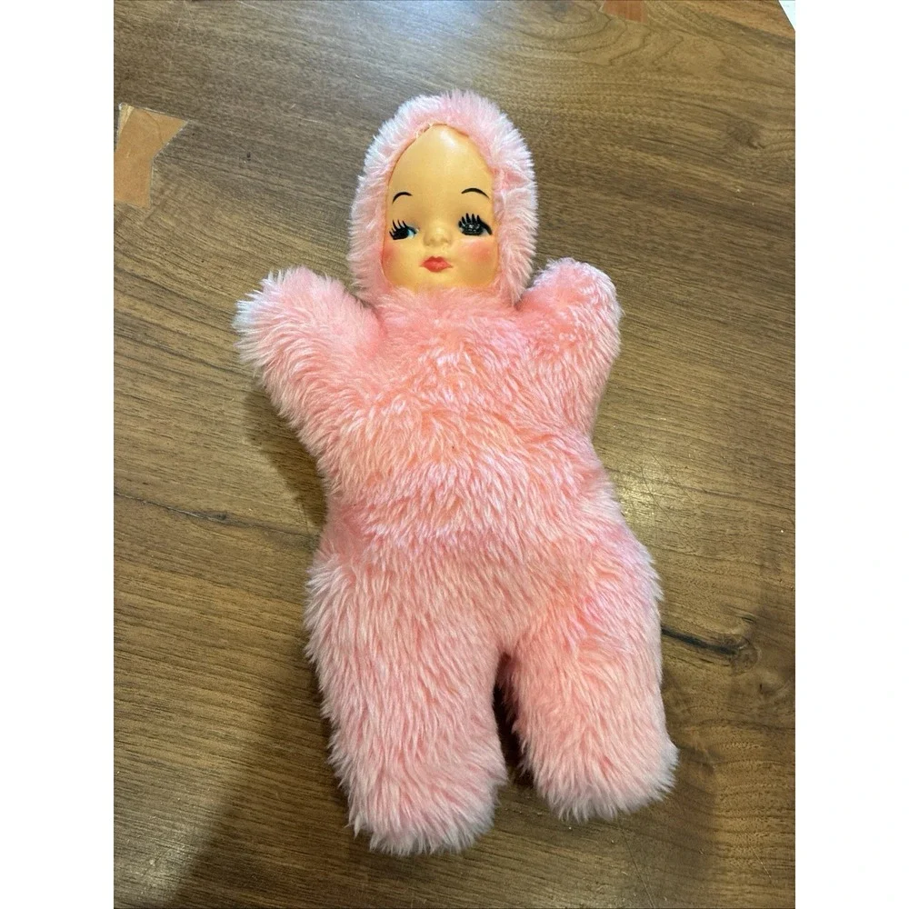 Vintage 50s 60s Pink Snow Baby Plush Stuffed Baby Doll